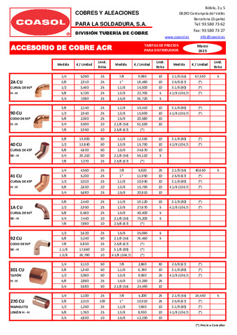 COASOL Tarifa ACCESORIO ACR Marzo 2025