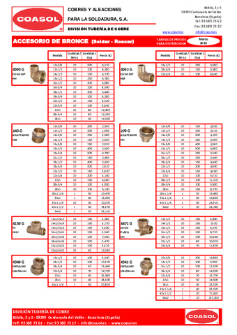 COASOL Tarifa ACCESORIO Bronce Marzo 2025