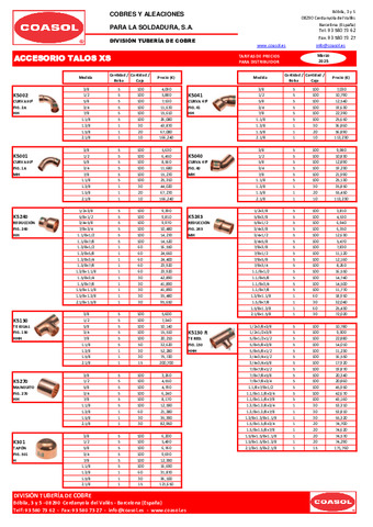 COASOL Tarifa ACCESORIO Talos XS Marzo 2025